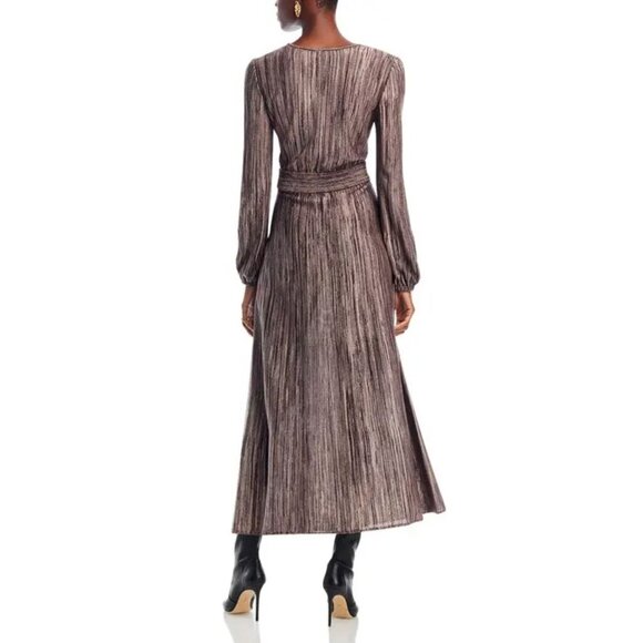 Misook Bishop sleeve Jacquard knit Maxi Dress Maroon Metallic Gold Large - Picture 6 of 16
